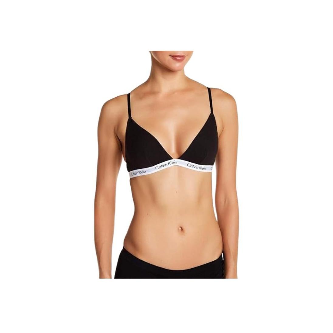 Calvin Klein Letter Soft V-Ausschnitt BH mit festen Doppelträgern Damenunterwäsche Schwarz QP1342O-001 M
