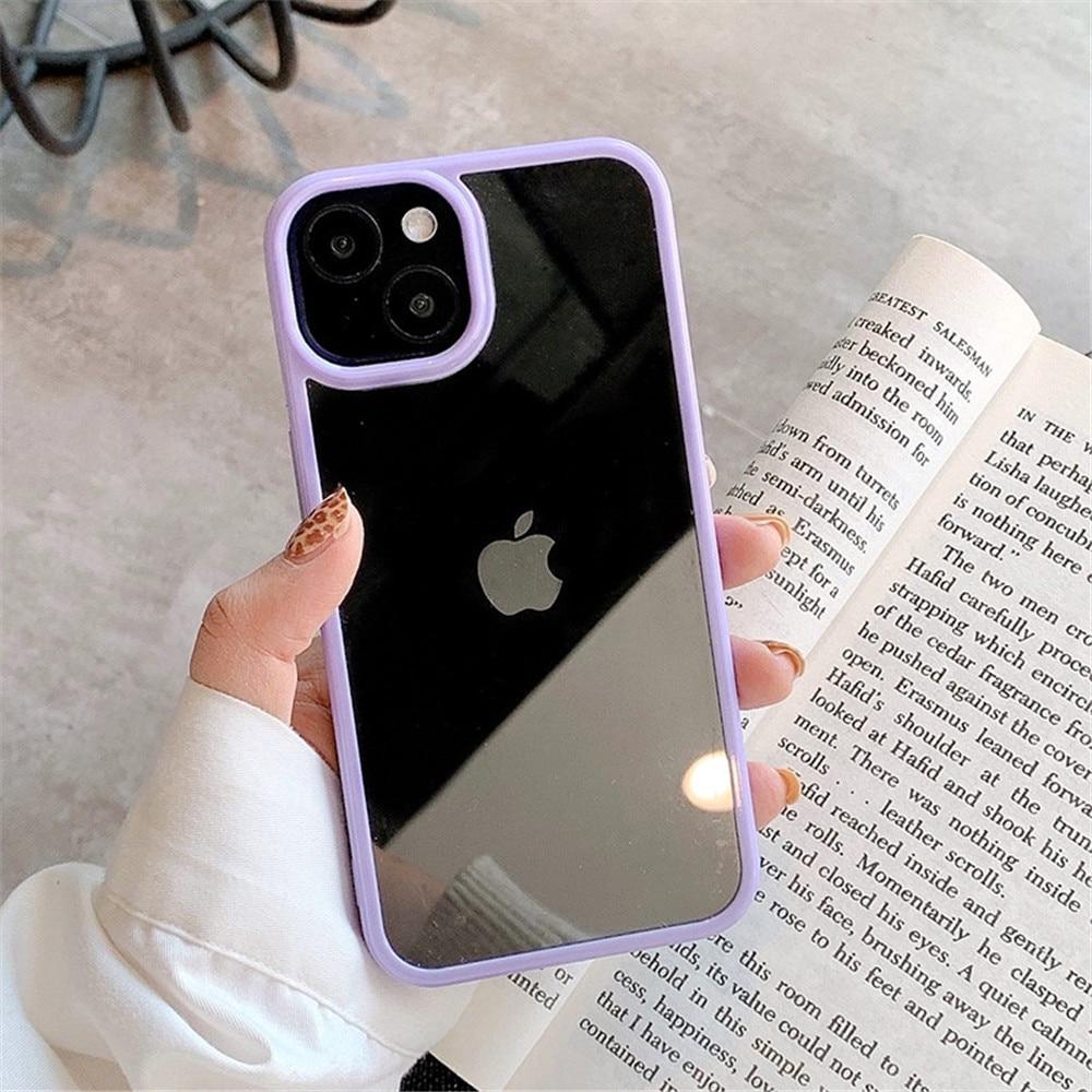 Candy Stoßfeste Silikon Bumper Handyhülle für iPhone 14 11 12 13 Pro Max X XS XR 8 7 Plus SE Transparente Schutzrückseite For 8Plus 7Plus violett