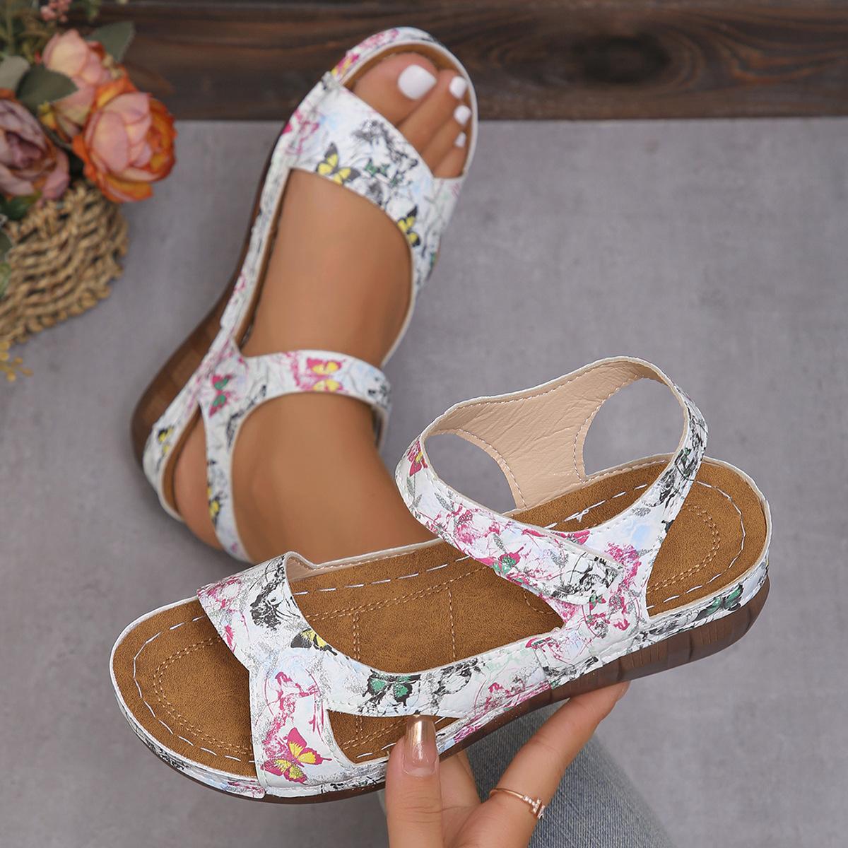 Orthopädische Damen-Sandalen Knöchelriemen Keilabsatz Strand-Sandalen Bequeme Flache Sandalen Zehenfrei Damen Flache Laufschuhe Damen 42 rosa