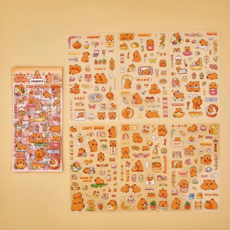 6 Stück Kawaii Capybara Aufkleber Cartoon Aufkleber Handkonto Album Tagebuch Dekoration Aufkleber Ästhetische Schreibwaren Geschenke beige