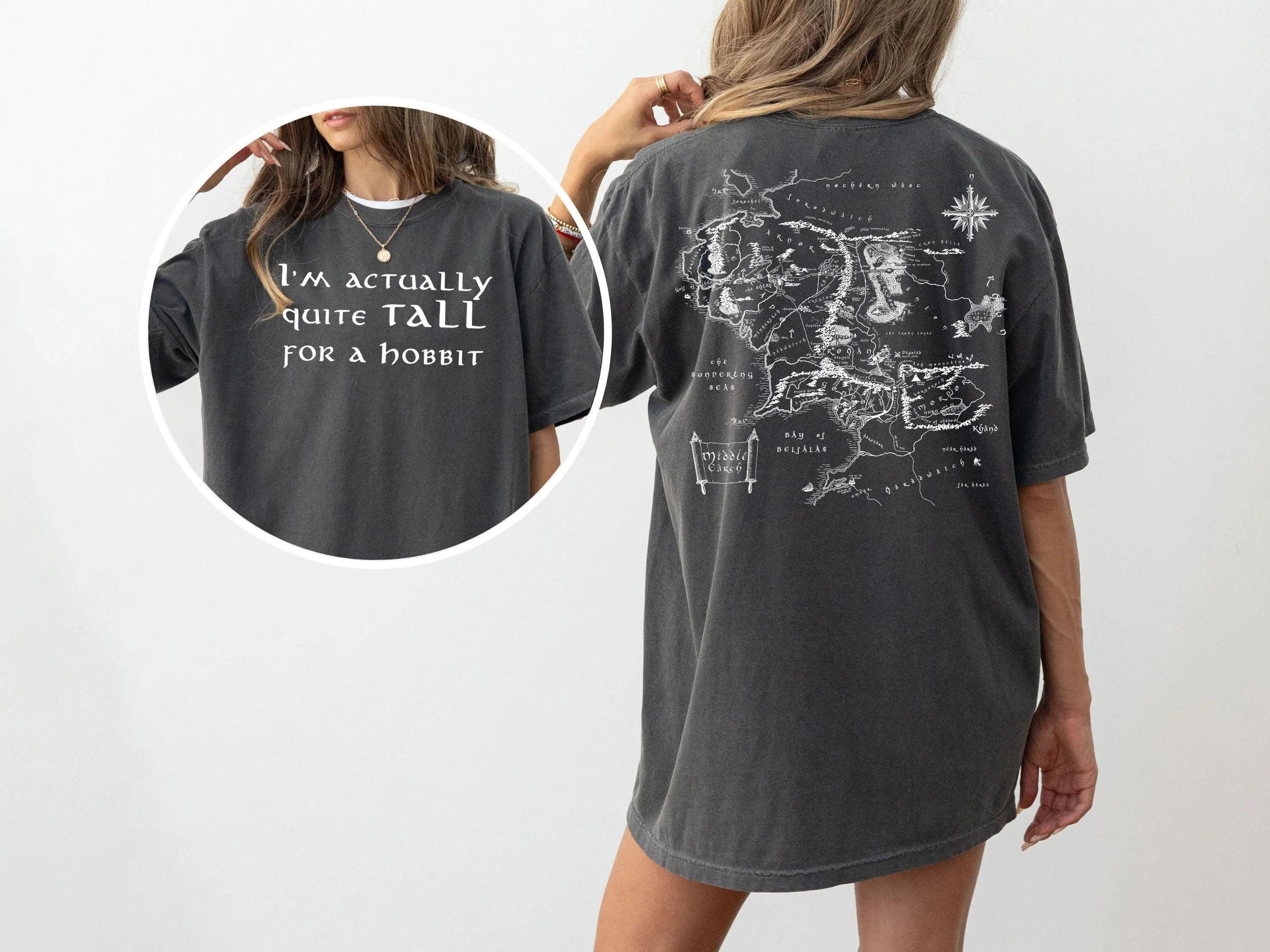 Herr der Ringe T-Shirt Großes Hobbit-T-Shirt Lustiges Geek-Geschenk Mittelerde Karte Bilbo Beutlin Gandalf Herr der Ringe L gray