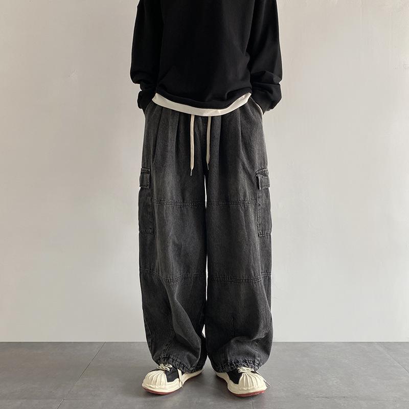 Y2k Schwarze Baggy Cargo Jeans Hose Herren Streetwear Casual Hippie Jogging Weites Bein Oversize Lange Männliche Denim Hose XS schwarz