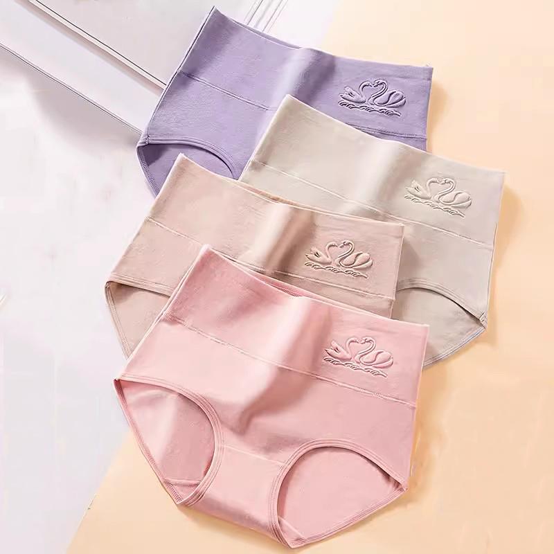 4 Stück Damen-Slips aus Baumwolle, für Mädchen, atmungsaktiv, hohe Taille, bedruckte Slips, Größe M-5XL 5XL