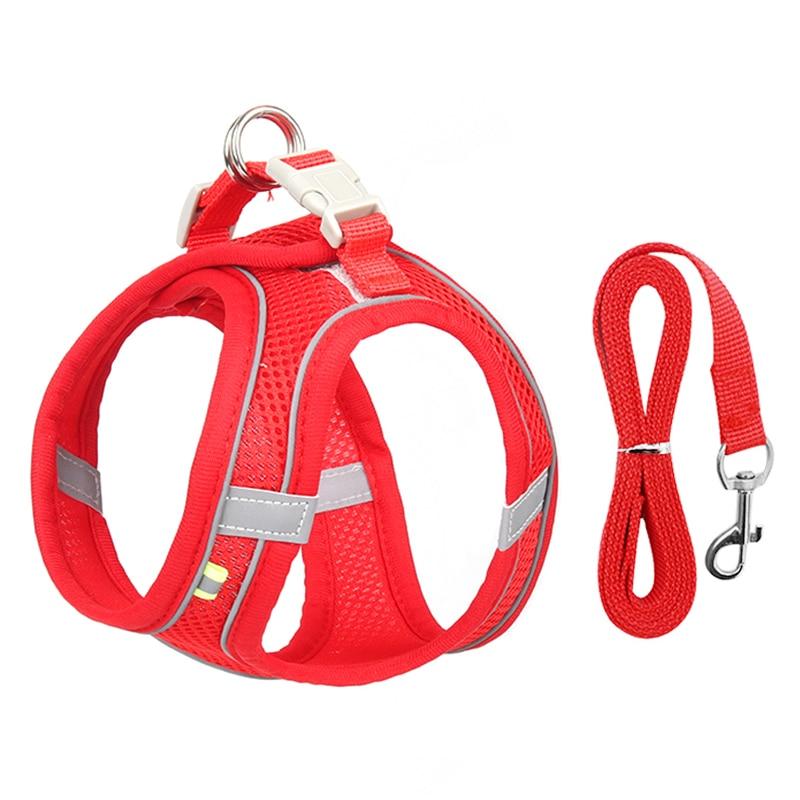 Hundegeschirr-Leine-Set für kleine Hunde, verstellbares Welpen-Katzengeschirr, Weste, französische Bulldogge, Chihuahua, Mops, Outdoor-Walking-Leine M 5-7 kg rot