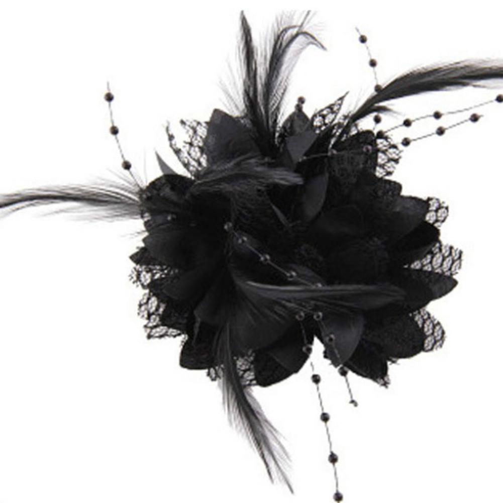 Frauen Blume Feder Corsage Haarband Pin Haar Clip Kopfbedeckung Party Dekor Geschenk Haar Dekor schwarz