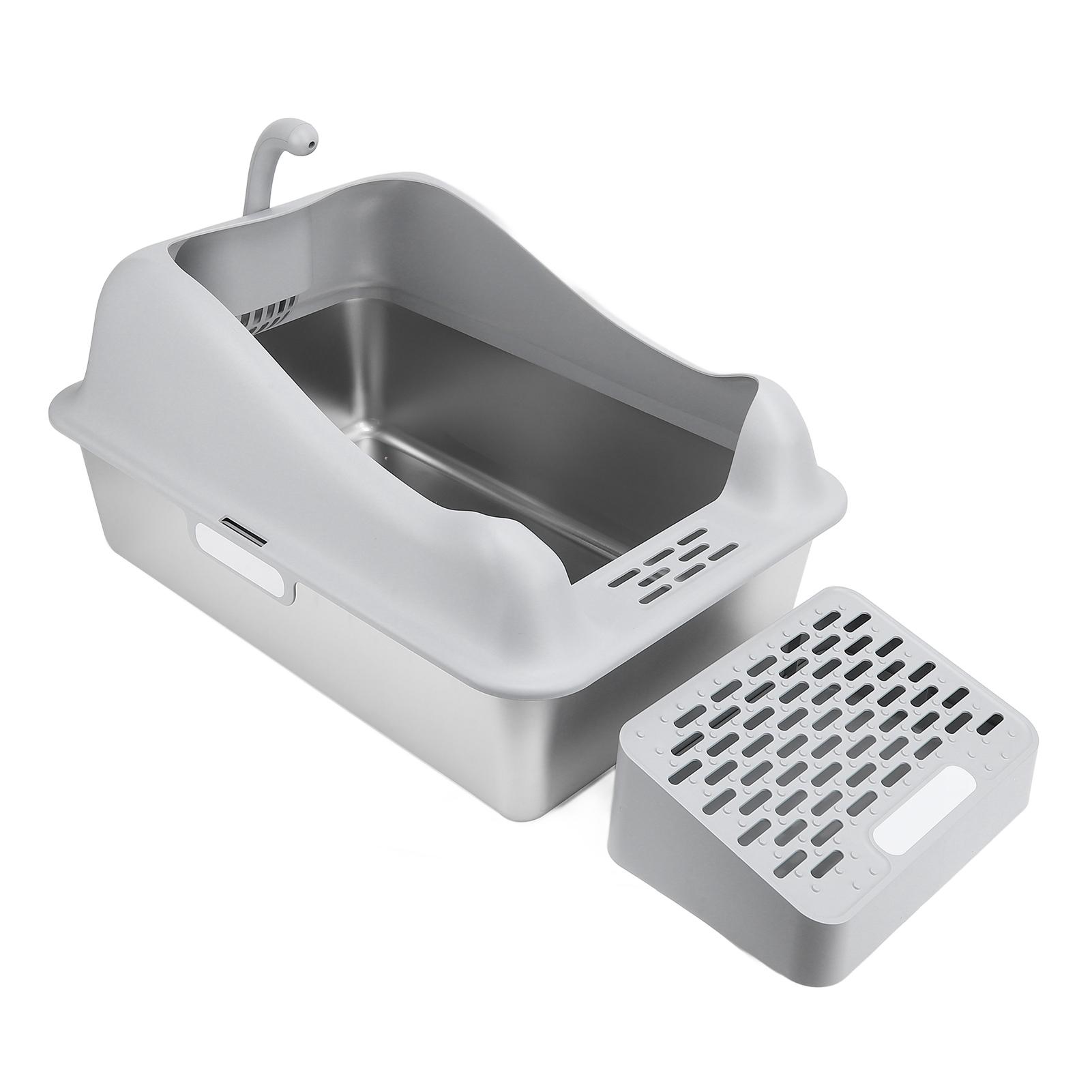 Katzentoilette aus Edelstahl, Anti-Spritzer, große, halbgeschlossene Katzentoilette mit Geruchskontrolle