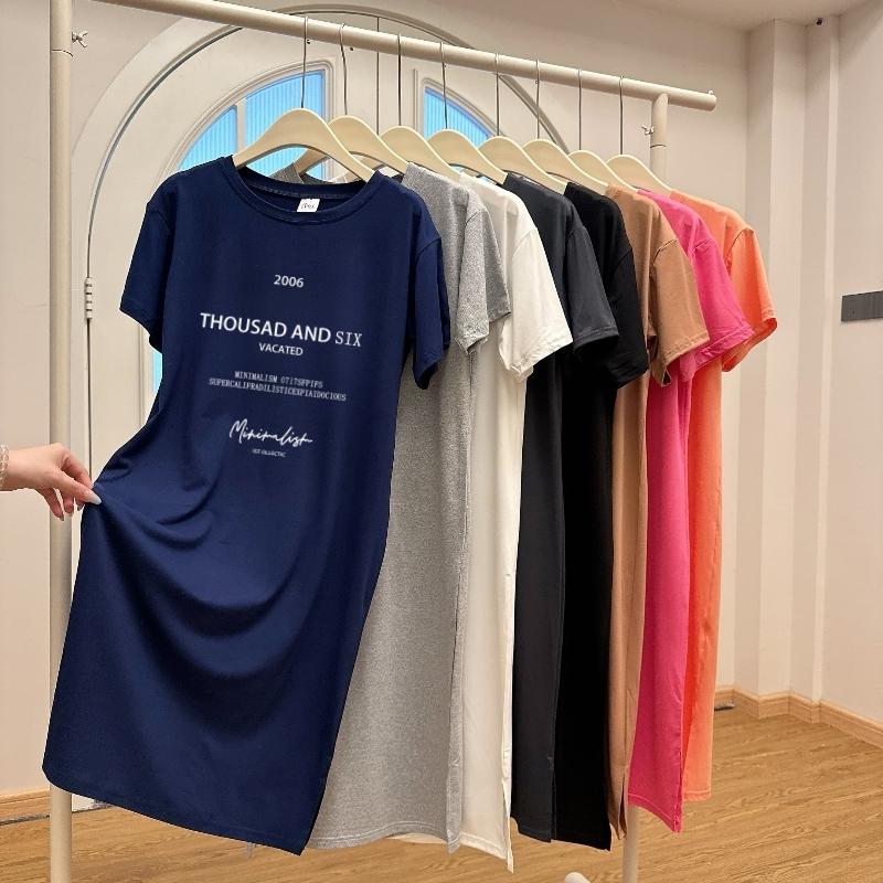 Kurzarmkleider Damen Sommer Große Größen Mittellanges T-Shirt Kleid Knielanges lässiges langes Kleid M dunkelblau