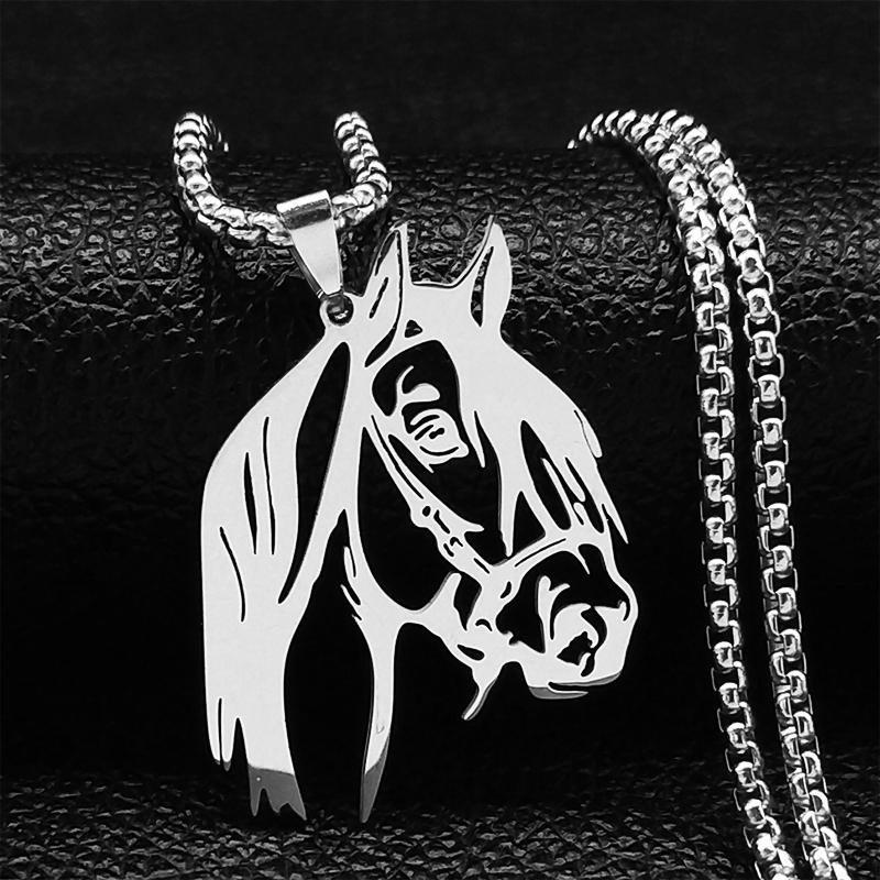 Pferdekopf-Anhänger-Halskette für Damen/Herren, Edelstahl, Tier-Pferd-Zubehör, Kette, Halsketten, Schmuck