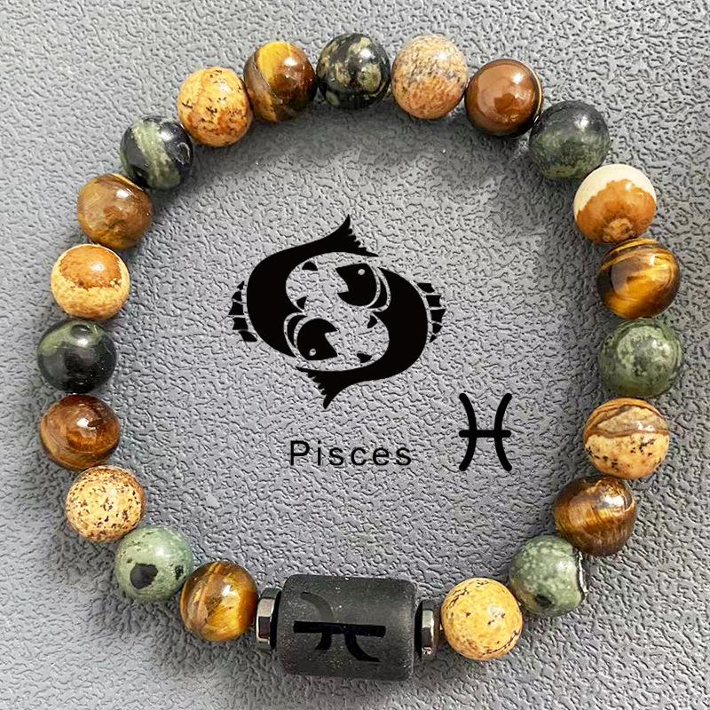 Natürliche Perlen Armbänder 12 Horoskop Glück Naturstein Tigerauge Sternzeichen Perlen Armband für Frauen Männer