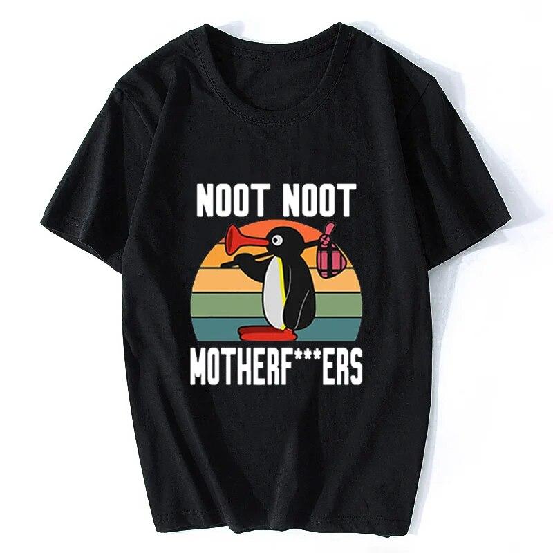 Noot Noot Pingu Kawaii Junge Mädchen Süßes T-Shirt Anime T-Shirt Cartoon Lustiger Pinguin Grafik Tops Frauen Männer Lässiges Übergroßes T-Shirt XS schwarz