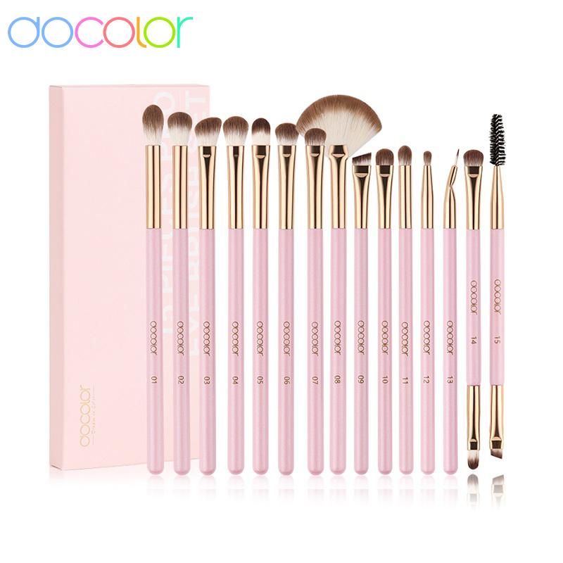 Docolor Make-up-Set, 15-teilig, professionelles Make-up-Set, Make-up-Set, Eyeliner-Set, Augenbrauen-Make-up-Set 15 Pcs Eye Brush Set rosa
