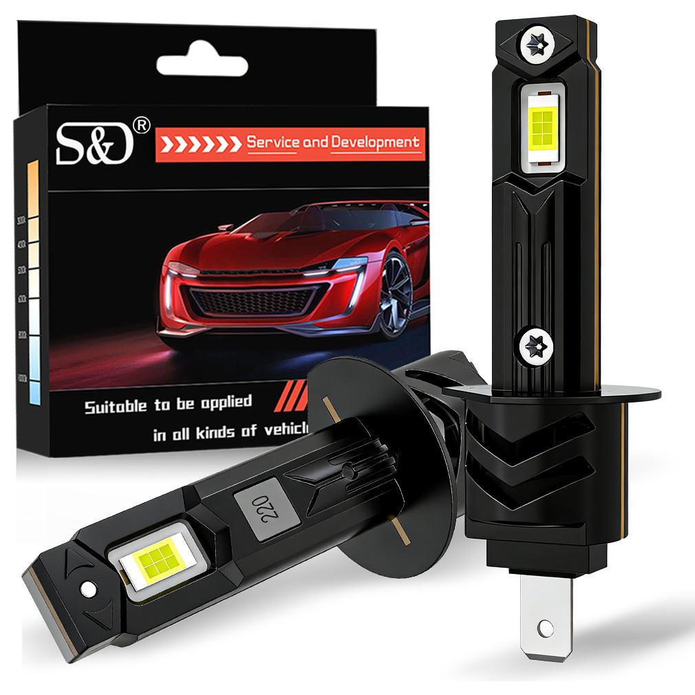 2 Stück H1 LED Scheinwerferlampen Canbus 25000LM 50W 1:1 Mini kabellose Leuchte mit Lüfter H1 Turbo Lampen Autoscheinwerfer Plug&Play 6500K Weiß 12V H1