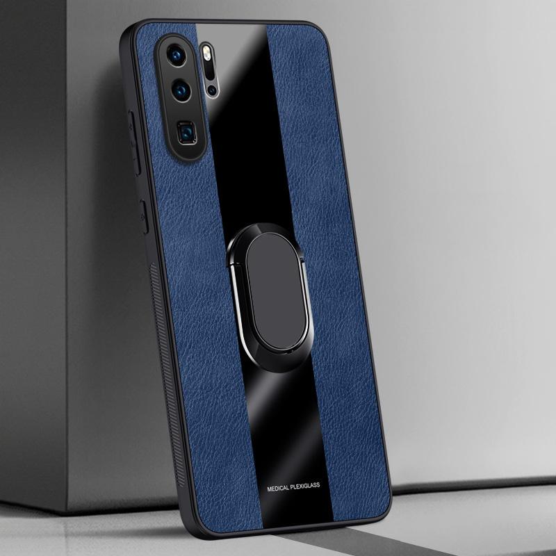 Ringhalter Lederhülle für Huawei P30 Pro Rückseite Luxus Magnetisch Silikon Schutz Handyhülle für Huawei P40 Pro Plus P30 Pro blau