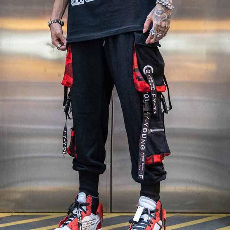 Frauen Männer Cargo Hosen Band Tasche Jogger Elastische Taille Hohe Streetwear Harajuku Punk Baumwolle Hosen XXXL