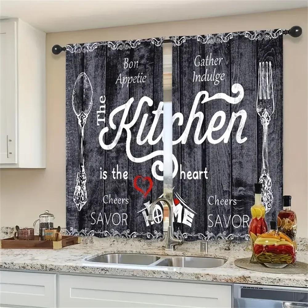 2 stücke Kurze Gabel Löffel Messer Genießen Cafe Vorhänge Bauernhaus Schlafzimmer Wohnzimmer Fenster Vorhang Für Küche Kleine Fenster Wohnkultur W85H200(CM)x2pcs&HOOK