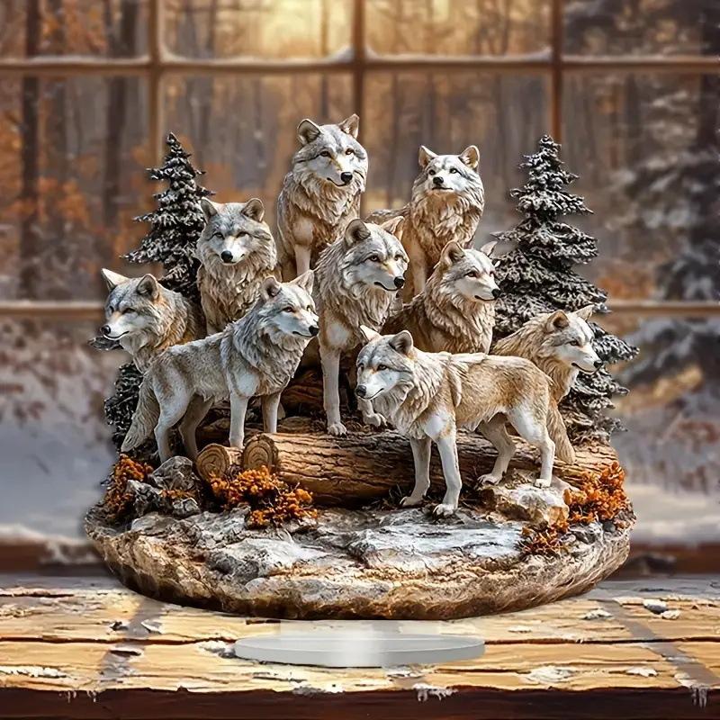 Waldwölfe Tiermotiv Haus Wohnzimmer Arbeitszimmer Tischplatte Ornament Dekoration Geschenk, Kinderzimmer, Restaurant Geschäft Dekoration, Bauernhaus Seeleben Dekor f 20*17cm