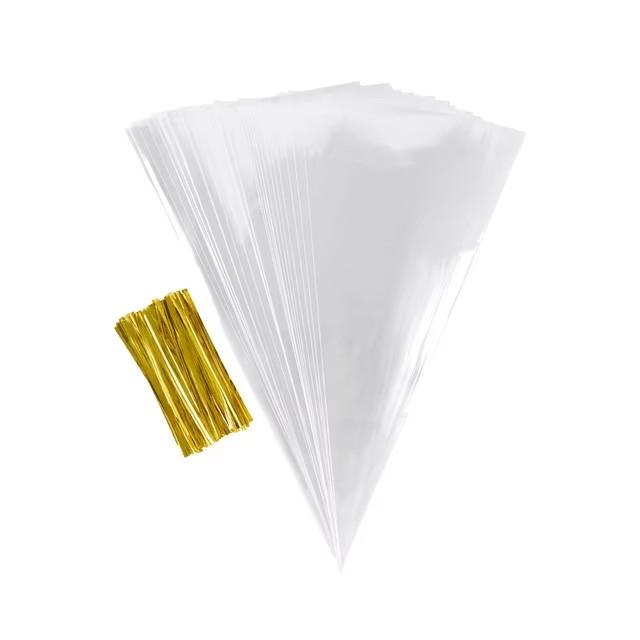 50 stücke Transparente Tüten für Süßigkeiten, kegelförmige Tüten, transparente Plastiktüten, Popcorntüten für Süßigkeiten, Babyparty, Hochzeitsfeier, Taschen, Zubehör 13*25cm