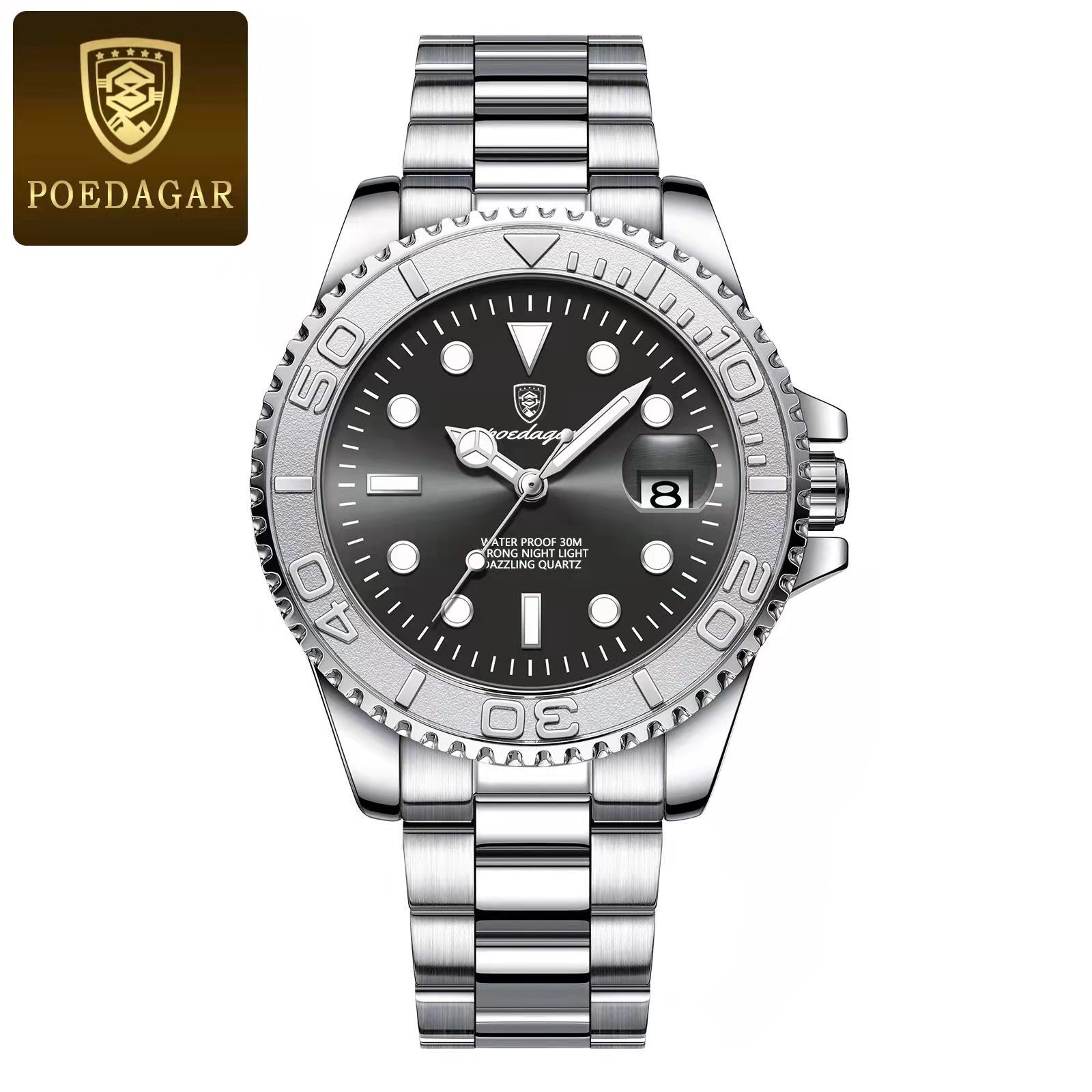Luxus-Armbanduhr für Herren, elegant, mit Datumsanzeige, Woche, wasserdicht, leuchtend, Quarzuhr aus Edelstahl, Sportuhr für Herren