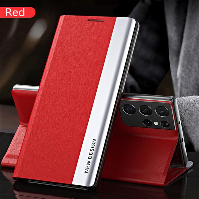 Magnetische Flip-Hülle für Samsung Galaxy S22 S23 Ultra S20 S21 Fe S8 S10 Plus Standabdeckung für Samsung Note 20 Ultra 10 Plus Hüllen Note 10 Plus rot