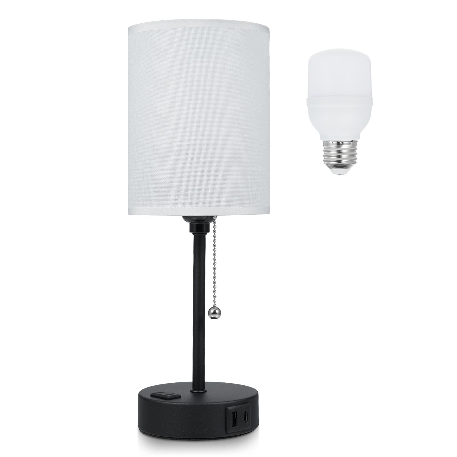 Stoff Nachttisch Lampe Schlafzimmer Nachttisch Lampe mit LED Birne 3 Farbe Temperaturen Schreibtisch Licht USB US Plug schwarz/weiß