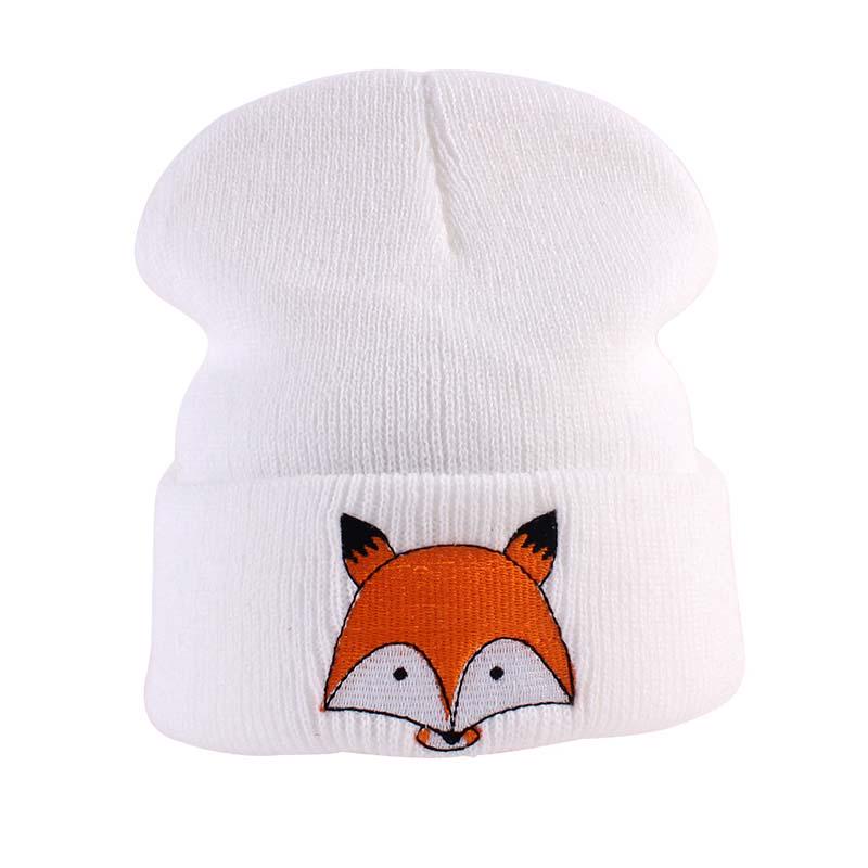 Kinder Cartoon Fuchs Muster Stricken Baby Hut Herbst Kinder Winter Kappe Warme Mützen Caps weiß