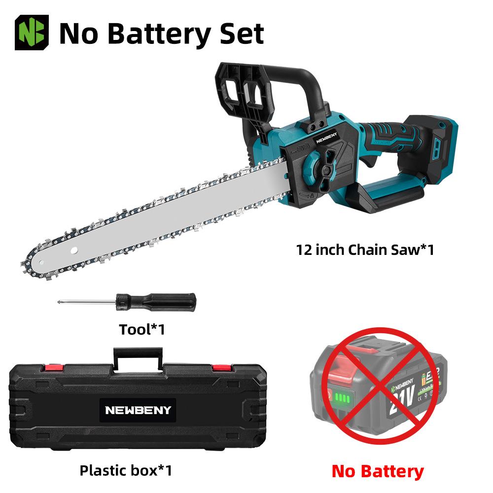 NEWBENY 12 Zoll bürstenlose elektrische Kettensäge mit LED-Anzeige, kabellos, für Holzschnitt, Garten, Protokollierung, für Makita 18V Akku Without Battery