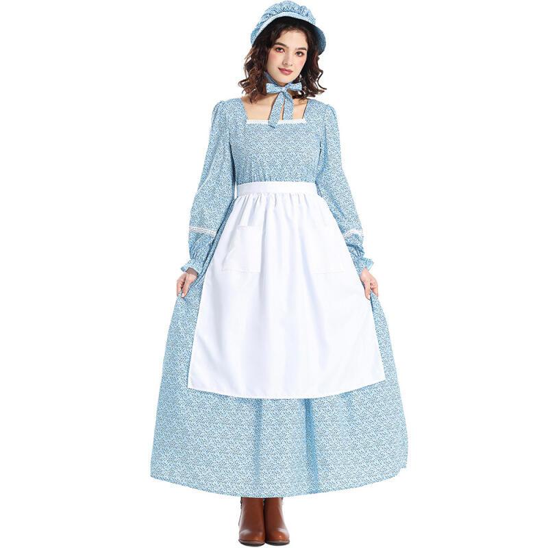 Karneval Halloween Little House Kostüm Prairie Pioneer Old Day Girl Laura Rollenspiel Cosplay Fancy Partykleid M blau