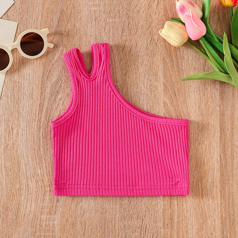 Kinder Mädchen Leibchen Enge Crop Tops Kleidung Sommer One-Shoulder Ärmellose Westen 120 heißes rosa