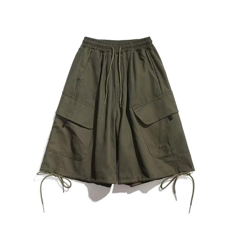 Sommer Kordelzug Cargo-Shorts Frauen Ins Trend Streetwear Vintage Breite Bein Halbe Hosen Plus Größe Lose Beiläufige Hosen L grün