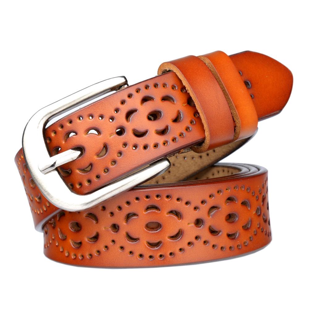 Mode Damen Echt Rindsleder Gürtel Persönlichkeit Hohl Kleid Gürtel Dekoration Casual Echt Rindsleder Gürtel Zarte Damen Gürtel 115cm braun