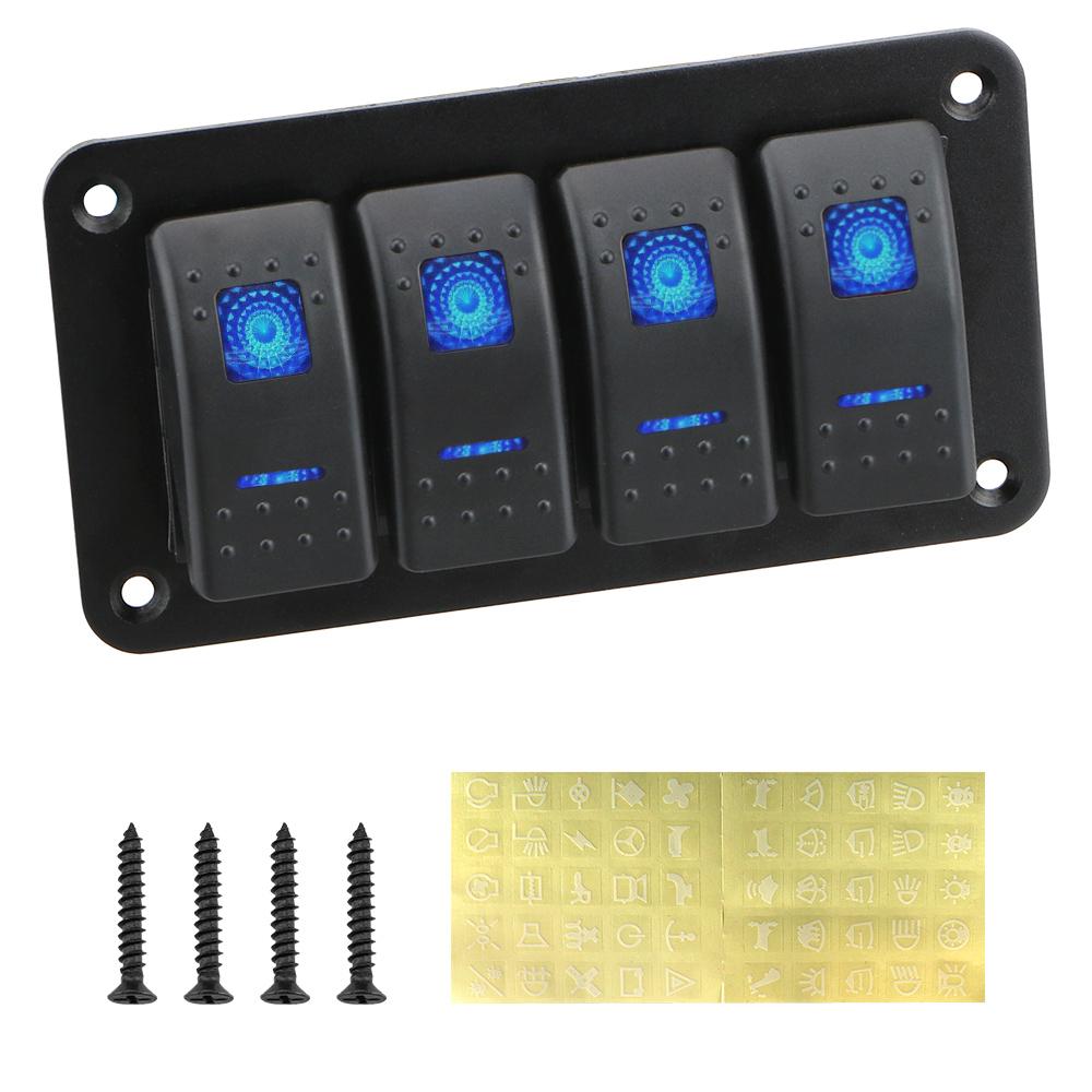 Steuerschalter-Panel, 4-Gang-Auto-Schalter-Panel für Auto, Marine, Wohnmobil, Wohnwagen, LED-Licht, Boot, Auto-Wippschalter, Auto-Ersatzteile blau