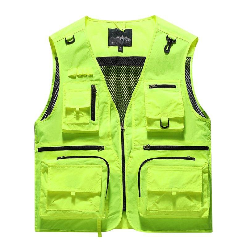 Mode Herren Outdoor Netz Angeln Fotografie Atmungsaktive Westen Jacke Herren Multi-Taschen Westen Klettern Ärmellose Jacken M hellblaue