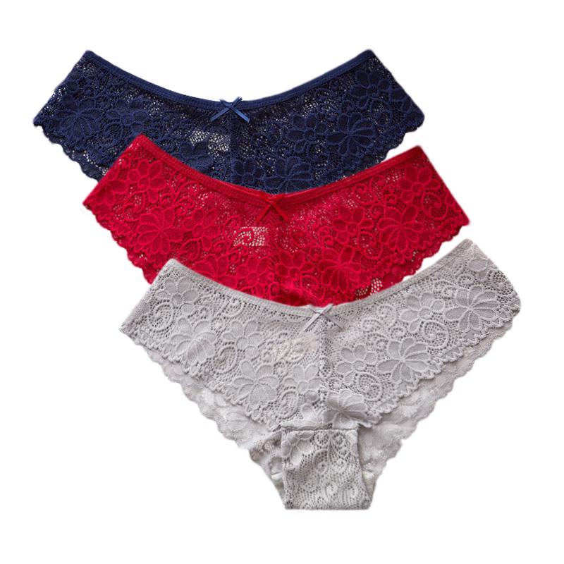 1/3 STÜCK Sexy Spitzen-Slips Damenmode Gemütliche Dessous Verführerische Hübsche Slips Hochwertige Baumwolle Niedrige Taille XL gold