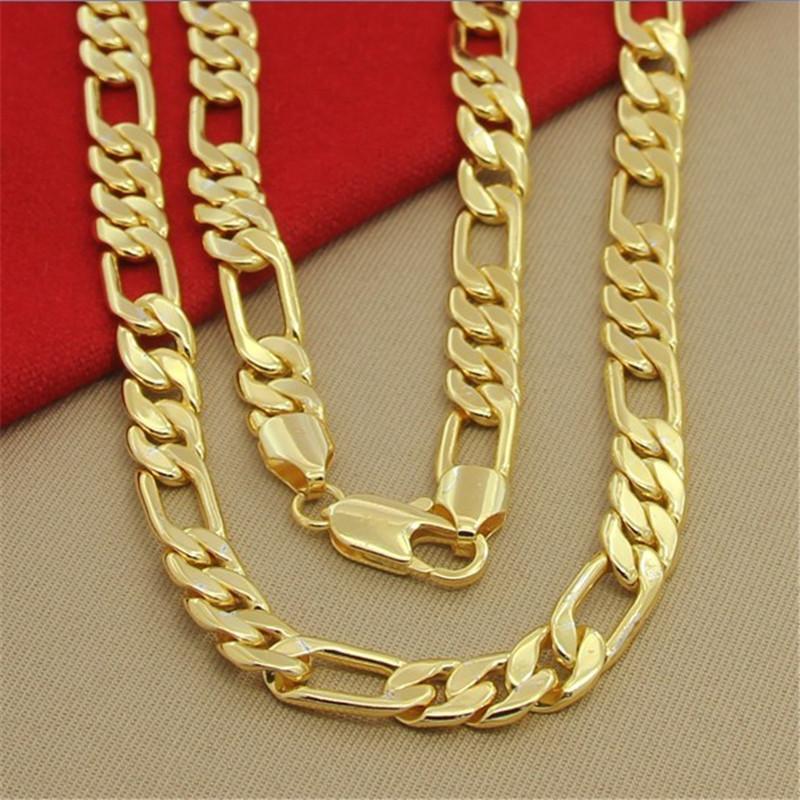 925 Sterling Silber Halskette 8MM Drei Schlafzimmer Eine Figaro Halskette Beschichtung 24K Gold Herren Party Schmuck Schmuck Geschenk 70cm
