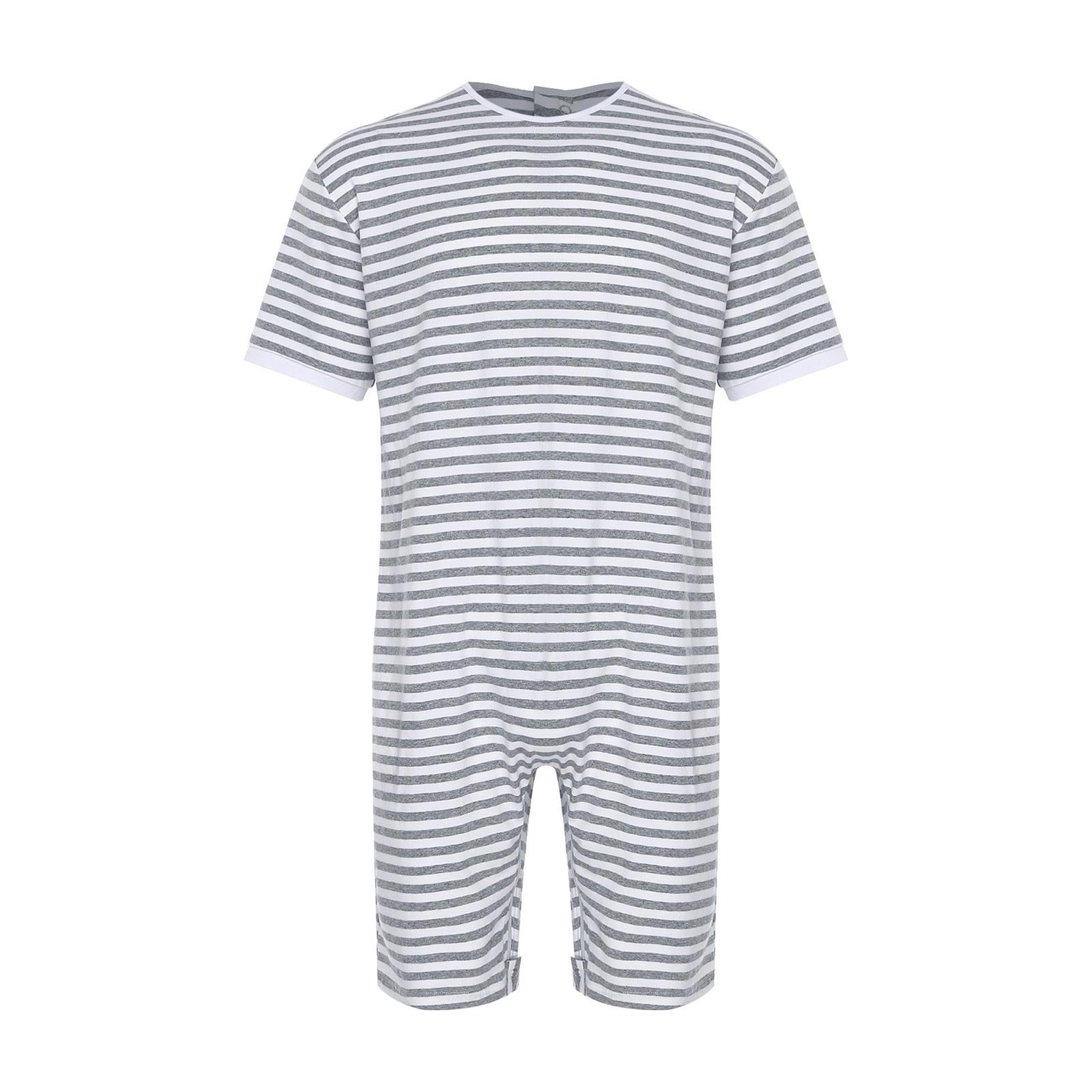 Unisex Anpassbarer Jumpsuit Reißverschluss hinten Reißverschluss im Schritt Kurzarm Gestreifter Body Spezieller Bedarf Pflege für Ältere XXL grau