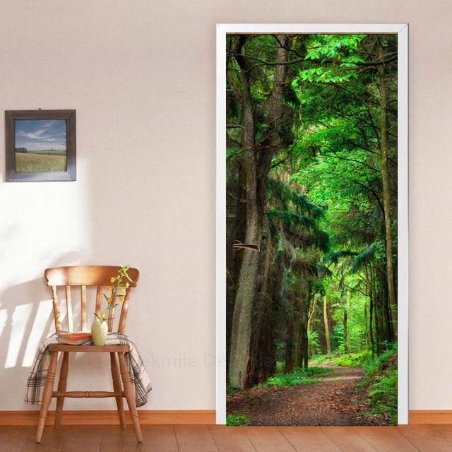 3D Landschaft Veranda Vinyl Tür Aufkleber für Schlafzimmer Home Decor selbstklebende abnehmbare Wand Aufkleber Tür Renovierung wasserdichte Poster 40x120cm(not cut)