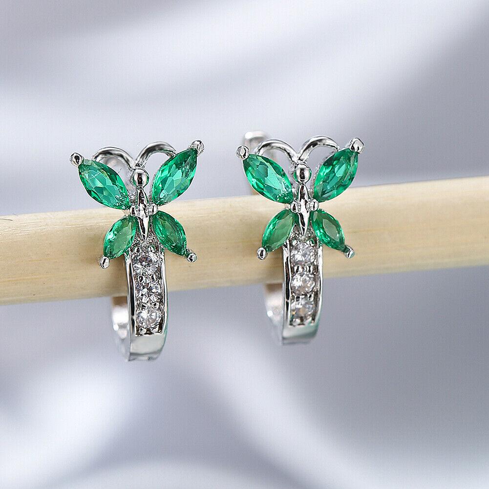 Ohrringe mit Geburtsstein-Kristall und Zirkon im Marquise-Schliff, Schmetterlingsförmige Ohrringe, Geschenke, Schmuck grün