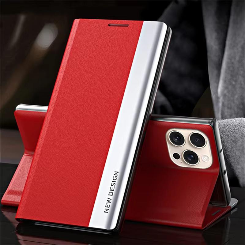 Luxus Klapphülle für iPhone 17 Pro 17 Air 16 16e 15 14 Plus 13 12 Mini 11 Pro Max Stoßfeste Leder Hard Book Hülle Funda iPhone 15 Plus rot