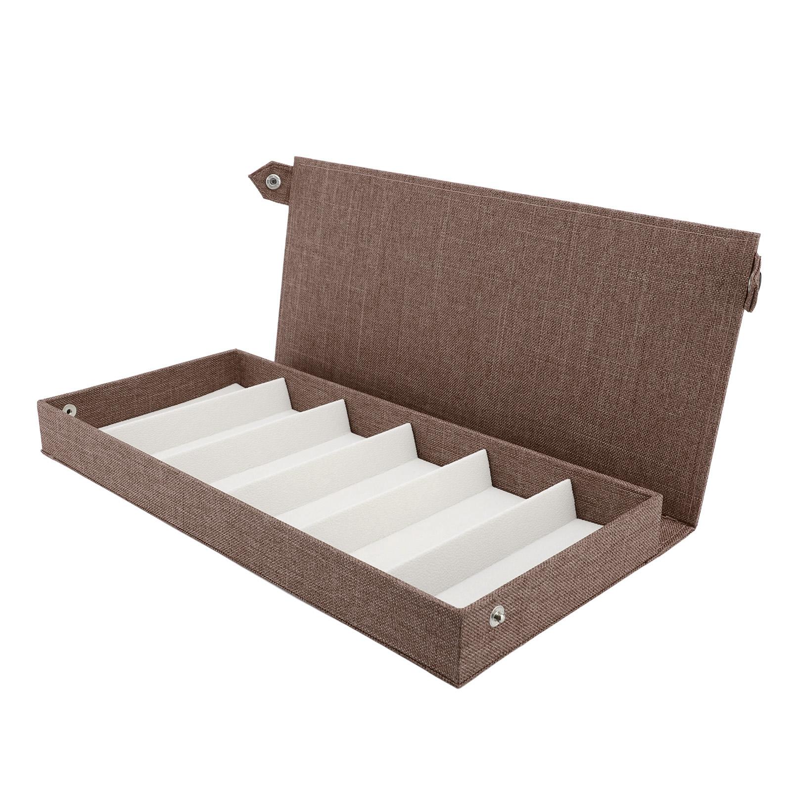 6 Fächer Leinen Brillenbox Brillen Aufbewahrungskoffer Mehrere Fächer Mode Brillen Display Organizer kaffeebraun