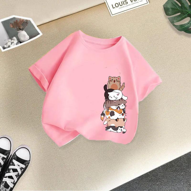 Sommer Neues Süßes Tier Mode Aufdruck Kinder T-Shirt Kurzarm Mode Reine Baumwolle Kinderkleidung 160 pink