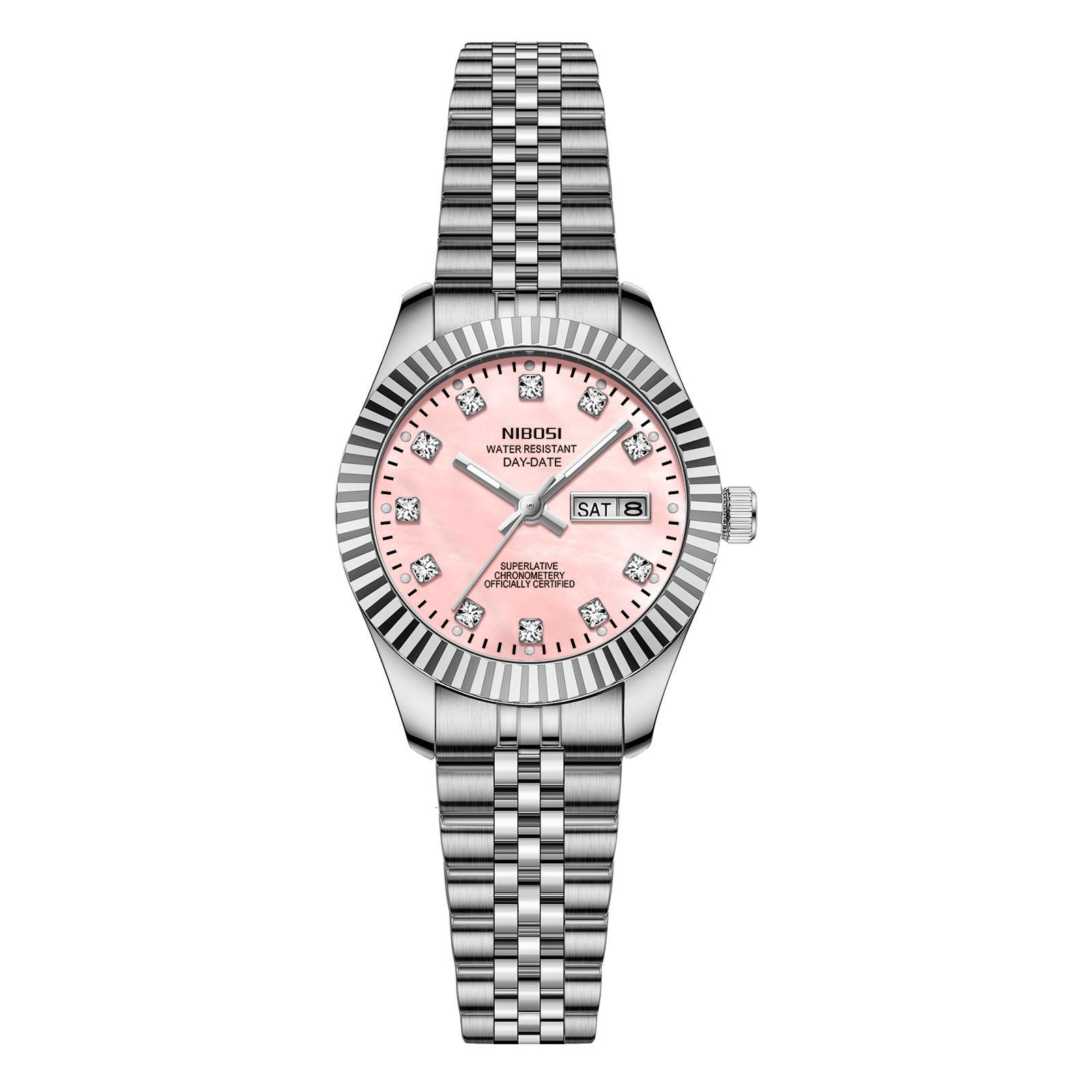 Nibosi 2697 Silber Gold Diamant Damen Uhren Edelstahl Armband Quarz Uhr Wasserdicht Kalender Leuchtend Damen Armbanduhren Nibosi 2697 rosa silber