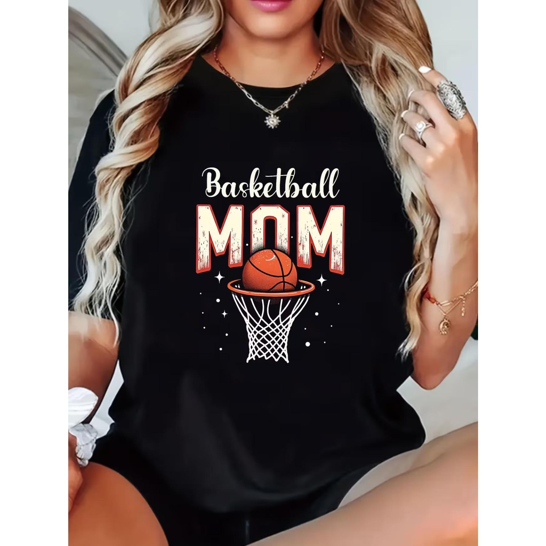 Damen Basketball Mom Grafik T-Shirt - Schwarz Lässiges Sommer-T-Shirt mit Rot-Orangenem Basketball-Design, Perfekt für S & Lässige Kleidung, Basketball T-Shirt XXL schwarz