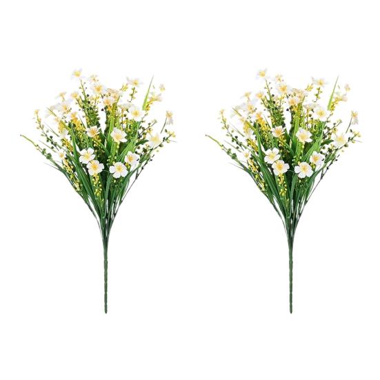 2 Stück Kunstblumenbündel, UV-beständige Kunstpflanzen, lichtechte Kunstblumen für Zuhause, Vase, Korb, Fensterkasten, Außendekoration weiß