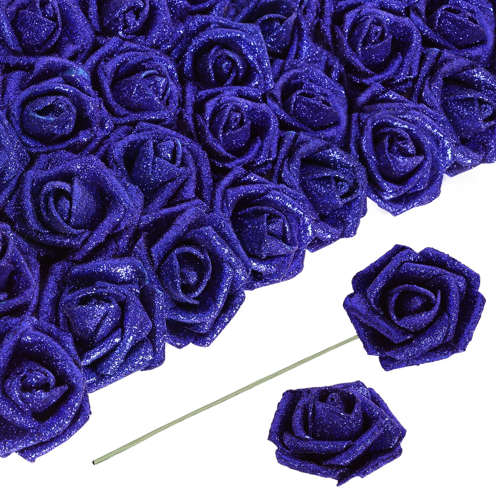 60 Stück Künstliche Blumen Goldene Rosen Künstliche Glitzerrosen Blumen 2,16 Zoll Schaumrosen Falsche Rosen mit Stiel für Hochzeitsfeier DIY Mittelstücke Dekoration 60 Pcs königsblau