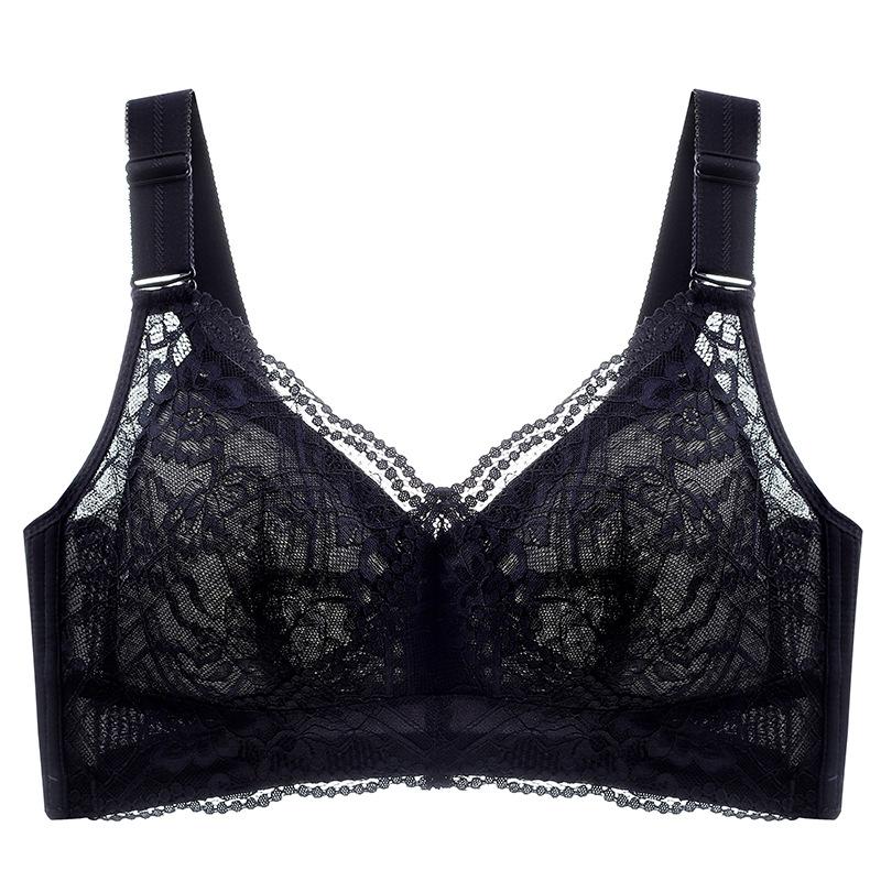 Bügelloser BH Damenunterwäsche Spitze Dünnschliff Raffung Schöner Rücken Sexy Brustverstellung BH 34/75C schwarz