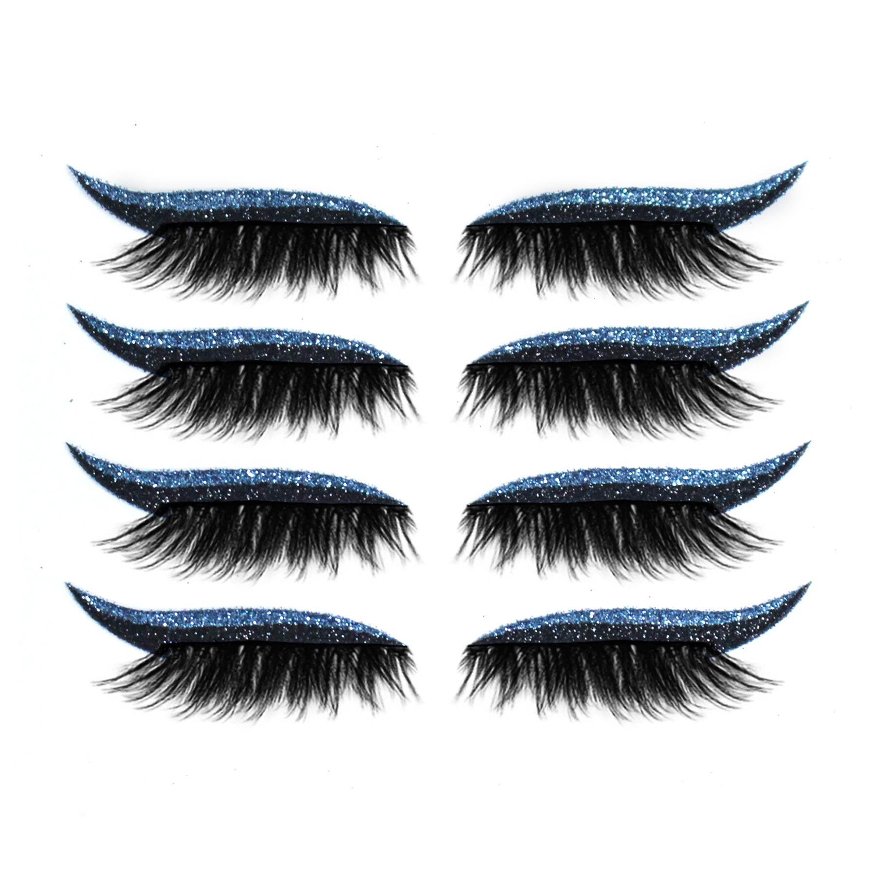 Set Wiederverwendbarer Eyeliner und Falsche Wimpern Eyeliner-Aufkleber mit Wimpern Selbstklebender Eyeliner Blue