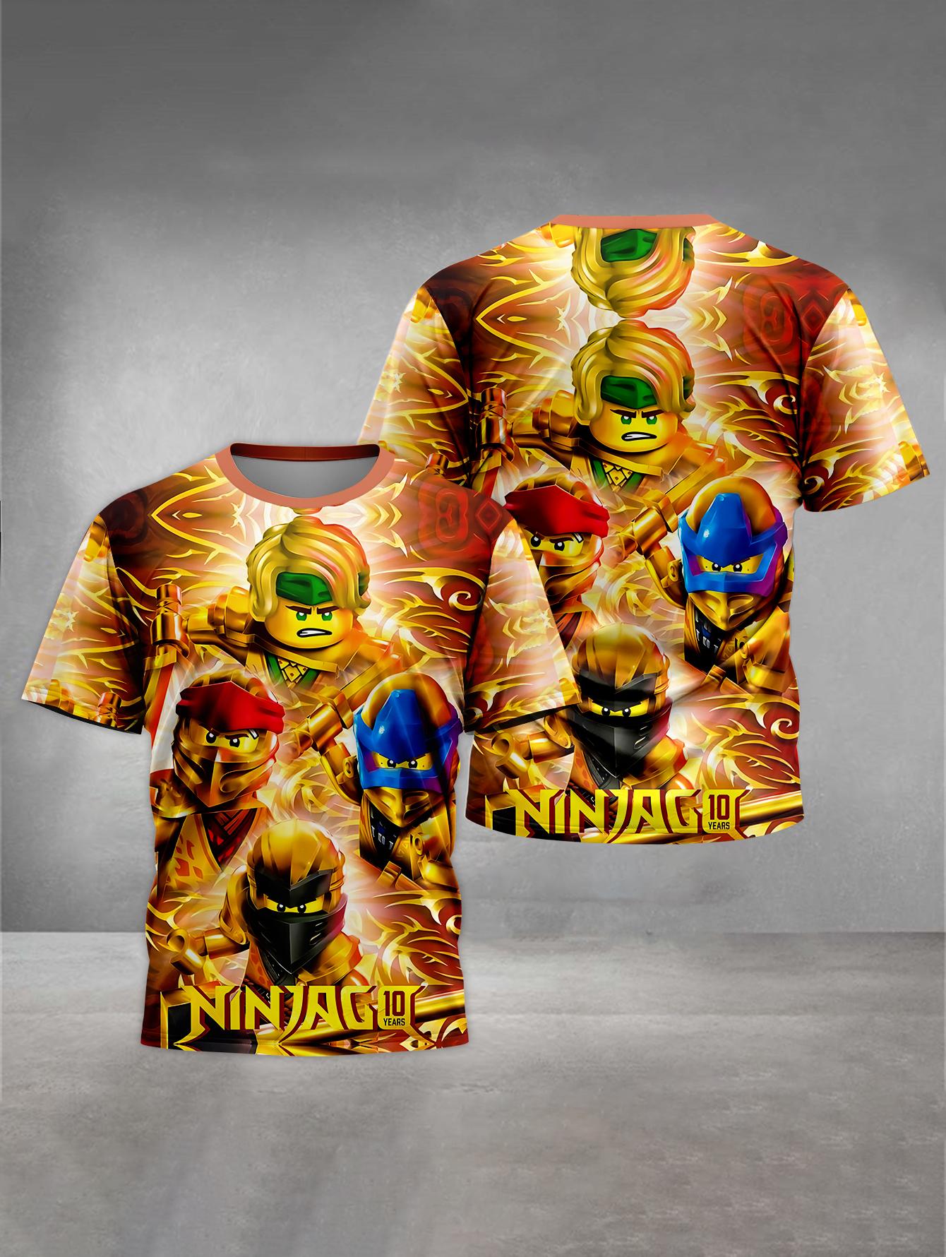 MINISO Print Babykleidung 4 bis 14 Jahre Männliche Outdoor-Kleidung für Cartoon-Spiel Kinder Junge Mädchen Kind T-Shirt Top Shirts- NN-Ninjagos 120 orange