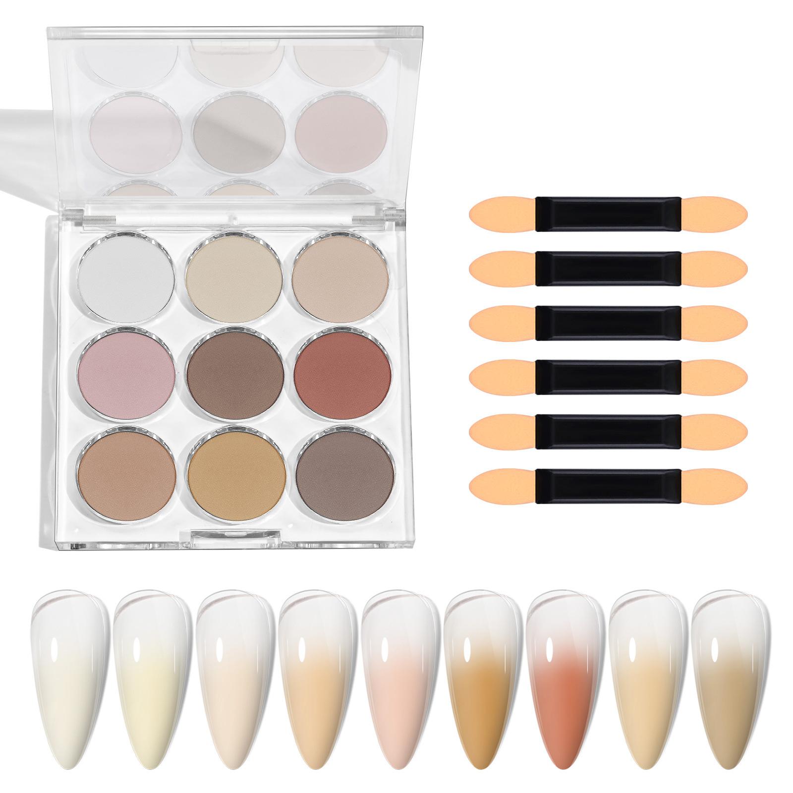 9 Farben Nagelpuder Nailart Pigmentpuder mit Lidschattenstäbchen Spiegelglanz Art Gradient CF02 bunt