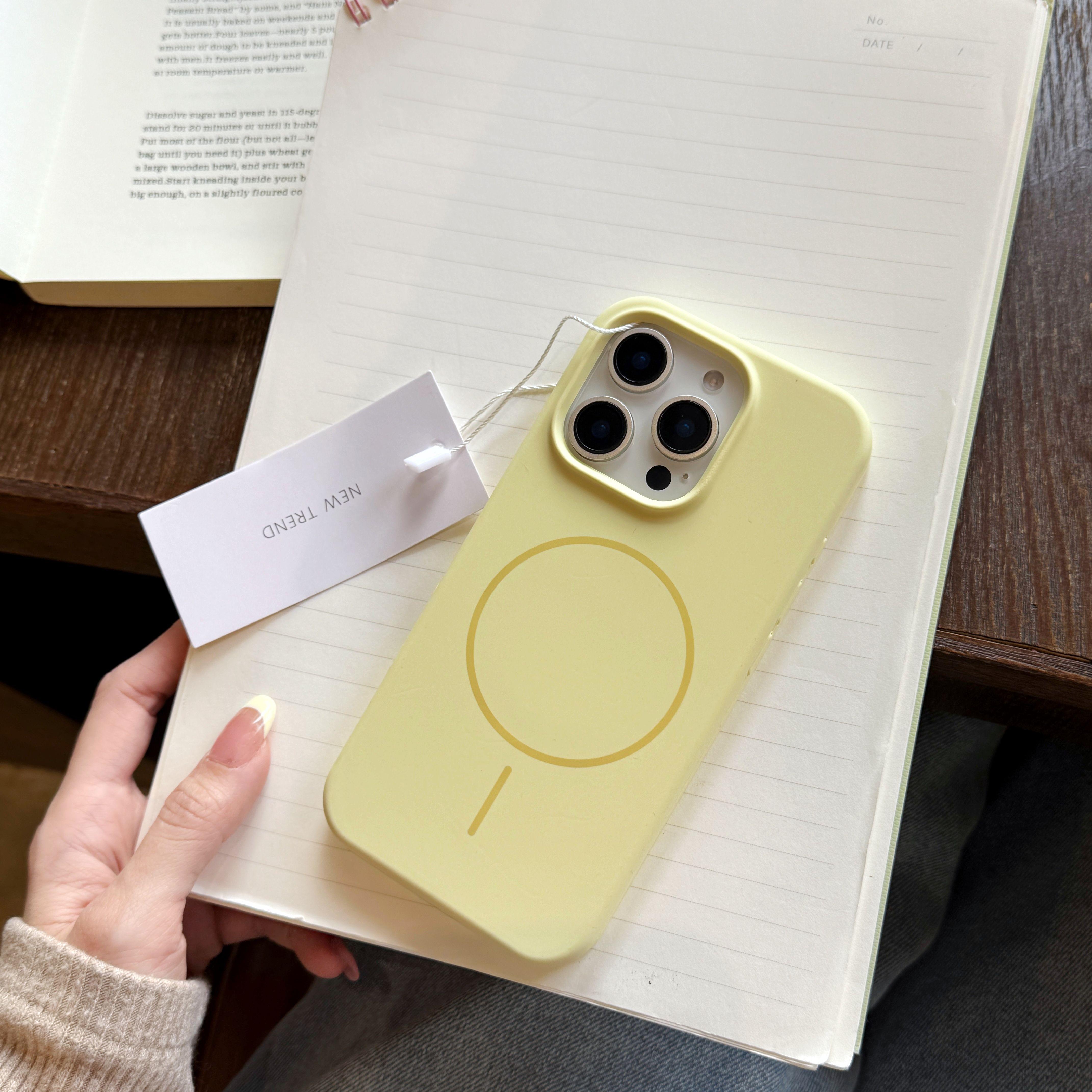 Flüssigsilikon Handyhülle für Apple iPhone 16ProMax - Reine Farbe Magsafe Stoßfest Kreativ Vollständige Abdeckung für iPhone 16/15/14/13/12/11/Plus/Pro/Pro iPhone 15 Plus gelb