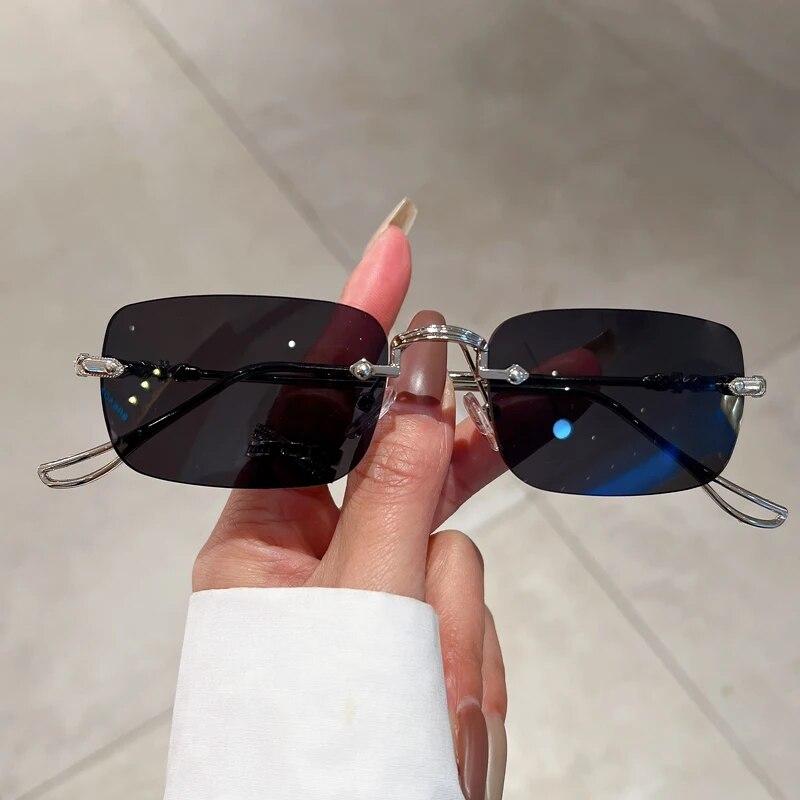 Randlose rechteckige Sonnenbrille für Herren und Damen, modisch, neu im Vintage-Design, Sonnenbrillen mit Ozeanlinsen silver-black